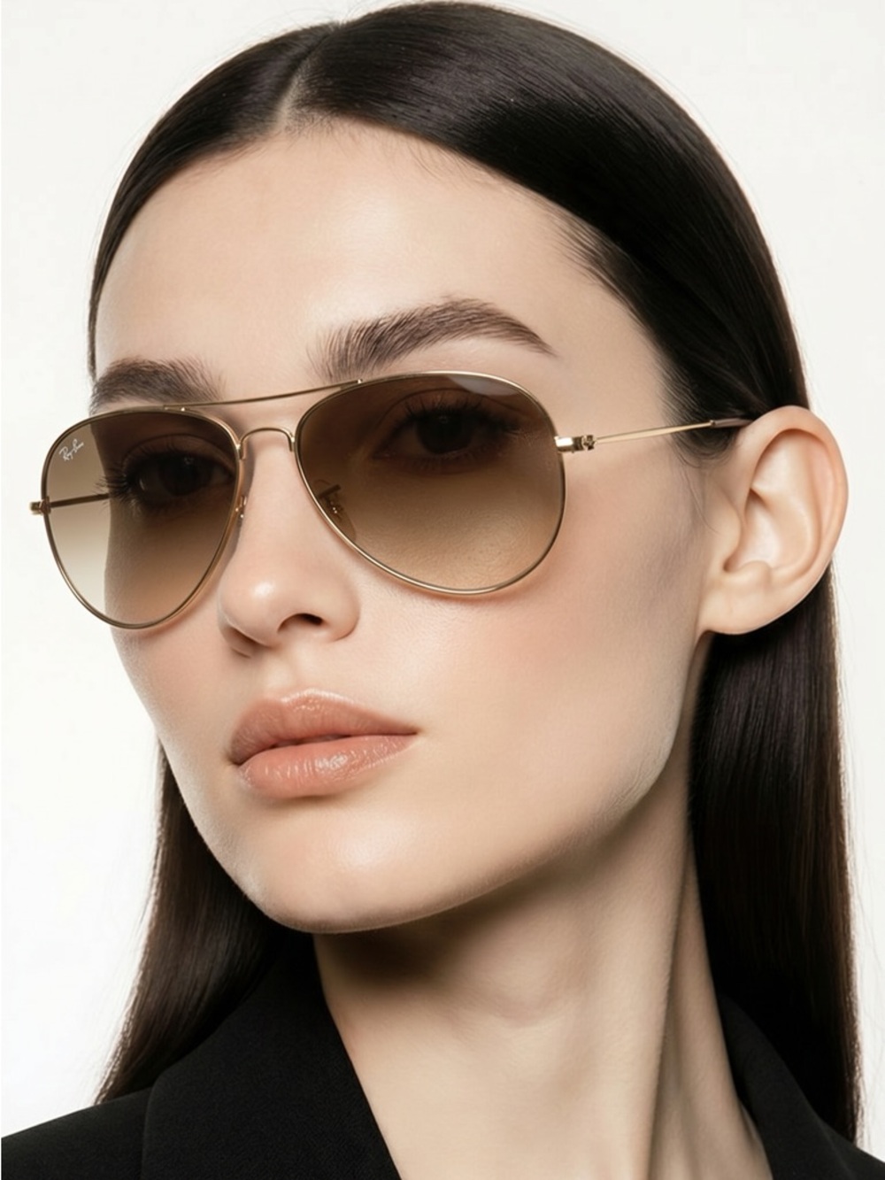 Ray-Ban Women's Gold Frame Sunglasses with Brown Gradient Lenses